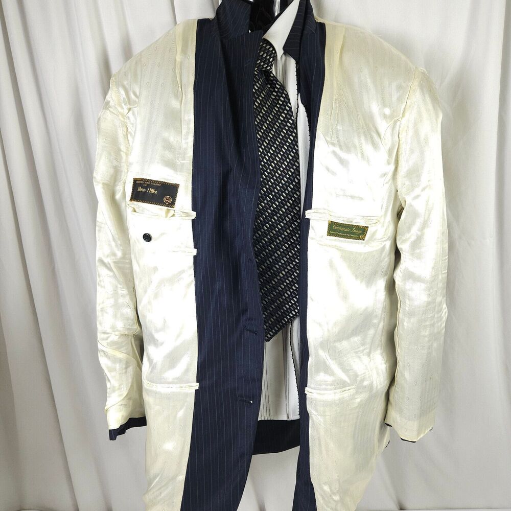 Tom James Corporate Image Navy Pinstripe Blazer Mens 50L 3 Button Sports Coat - Picture 3 of 13